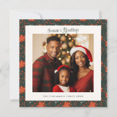 Traditional Green & Red Poinsettia Photo Christmas カード (正面)