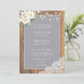 Traditional Grey Rustic Wood Lace Script Wedding 招待状 (スタンド正面)