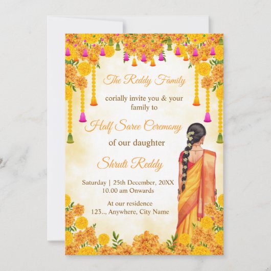 Traditional Half Saree Ceremony Invitation 招待状 (正面)