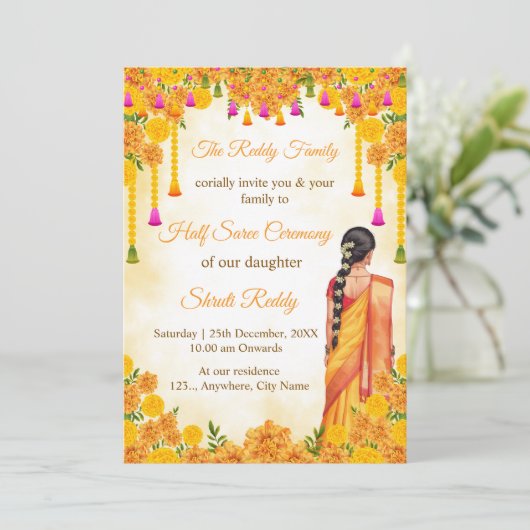 Traditional Half Saree Ceremony Invitation 招待状 (スタンド正面)