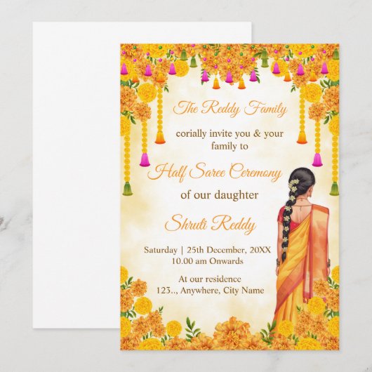 Traditional Half Saree Ceremony Invitation 招待状 (正面/裏面)