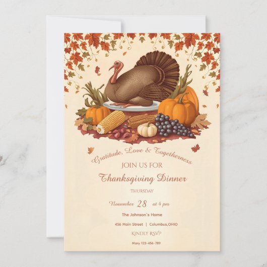 Traditional Harvest Feast Thanksgiving Dinner 招待状 (正面)