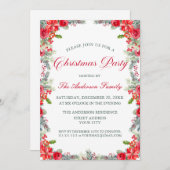 Traditional Holly & Roses Christmas Party 招待状 (正面/裏面)