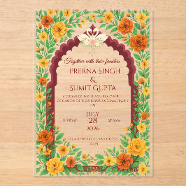 Traditional Indian Floral Wedding Invitation  アクリル招待状