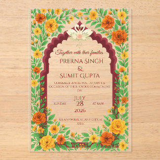 Traditional Indian Floral Wedding Invitation  アクリル招待状