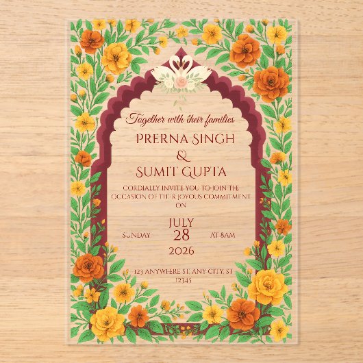 Traditional Indian Floral Wedding Invitation  アクリル招待状 (正面)