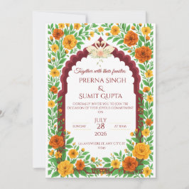Traditional Indian Floral Wedding Invitation  招待状