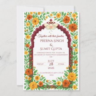 Traditional Indian Floral Wedding Invitation  招待状