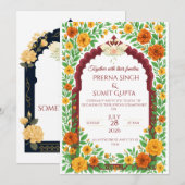 Traditional Indian Floral Wedding Invitation  招待状 (正面/裏面)