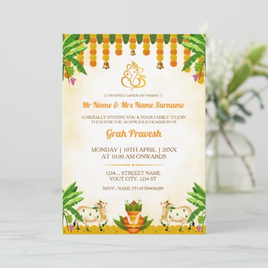 Traditional Indian Graha Pravesh Invitation Card 招待状 (スタンド正面)