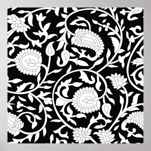 Traditional indian paisley pattern on black and wh ポスター (正面)