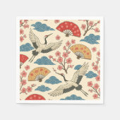 Traditional Japanese Crane & Sakura Pattern Decor スタンダードカクテルナプキン (正面)