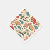 Traditional Japanese Crane & Sakura Pattern Decor スタンダードカクテルナプキン (角)
