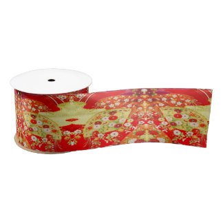 Traditional Japanese Kimono Gold Red Floral サテンリボン