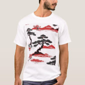 Traditional Japanese Pattern Design Blue Geometric Tシャツ (正面)