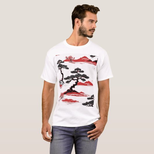 Traditional Japanese Pattern Design Blue Geometric Tシャツ (正面フル)