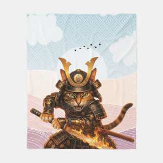 Traditional Japanese Wave Samurai Cat  Zen Blanket フリースブランケット