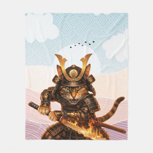 Traditional Japanese Wave Samurai Cat  Zen Blanket フリースブランケット (正面)