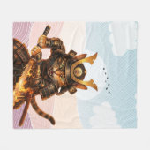 Traditional Japanese Wave Samurai Cat  Zen Blanket フリースブランケット (正面(横))