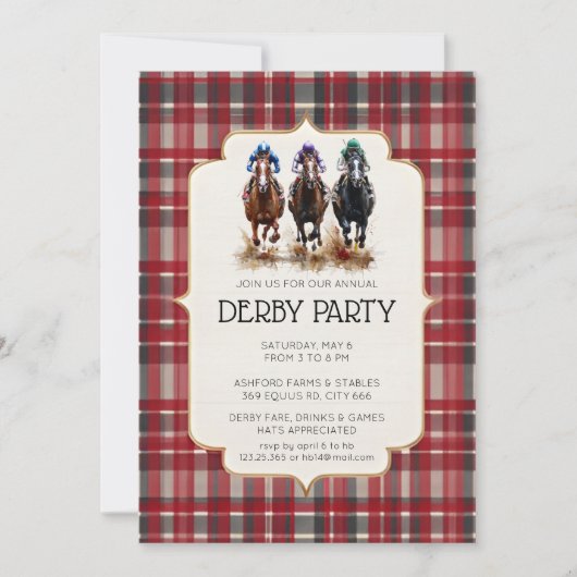 Traditional Kentucky Derby Invitation Red Tartan P 招待状 (正面)