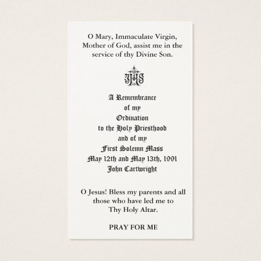 Traditional Latin Mass Ordination Remembrance (裏面)