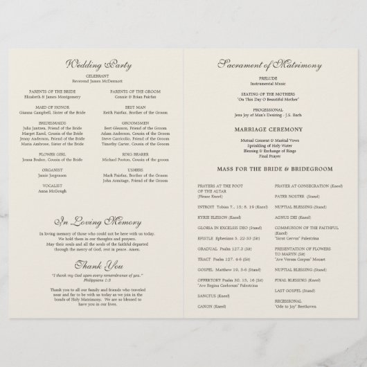 Traditional Latin Mass Wedding Program (裏面)
