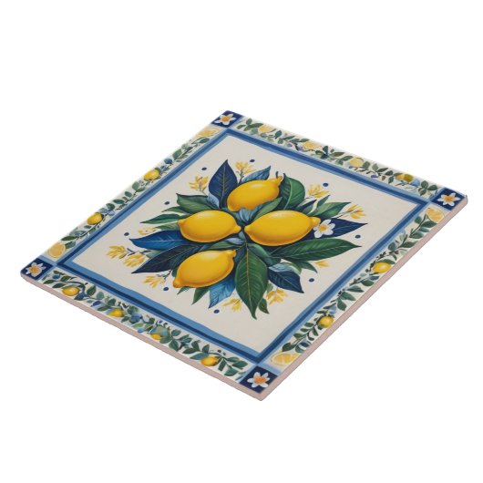 Traditional Lemons Blue Green Yellow White Classic タイル (側面)