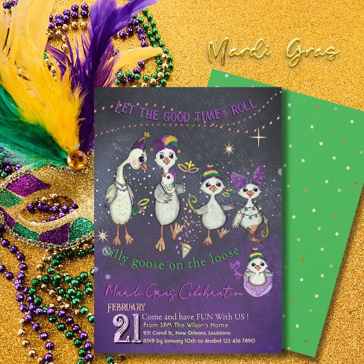 Traditional Mardi Gras symbolism with a goose  招待状