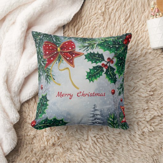 Traditional Merry Christmas Holidays Personalize  クッション (ブランケット)