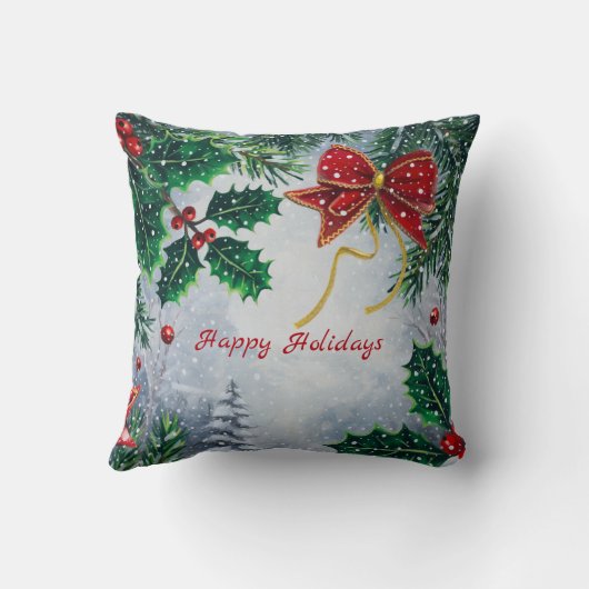 Traditional Merry Christmas Holidays Personalize  クッション (裏面)