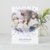 Traditional Minimalist Blue Snowflakes Photo  シーズンカード (スタンド正面)