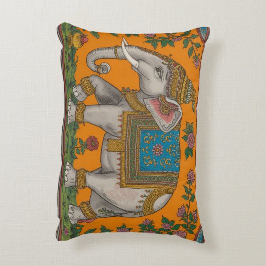 Traditional Mithila style elephant pillow アクセントクッション (裏面(縦))