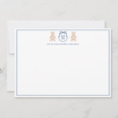 Traditional Monogram Teddy Bear Boy Baby Shower サンキューカード (正面)