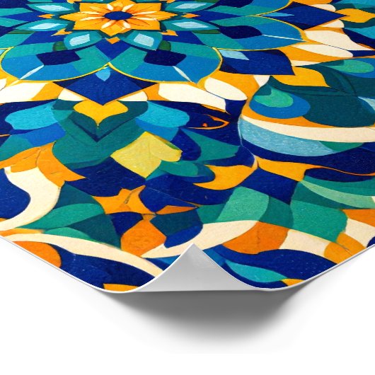 Traditional Moroccan Zillij Geometric Tile Pattern ポスター (角)