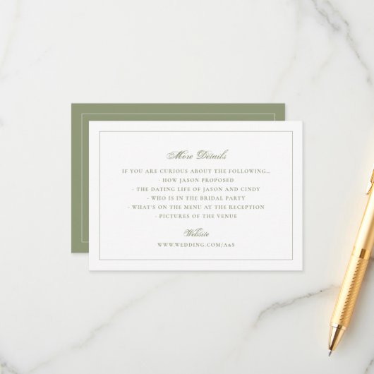 Traditional Moss Green Wedding Website エンクロージャーカード (正面/裏面インサイチュ)