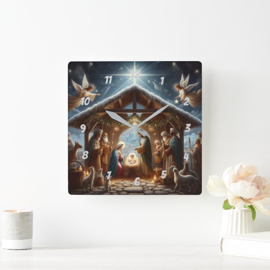 Traditional Nativity Scene スクエア壁時計 (ホーム)