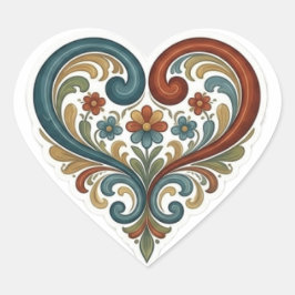 Traditional Norwegian Rosemaling Stickers ハートシール