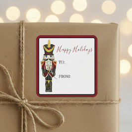 Traditional Nutcracker Happy Holidays Gift Tag スクエアシール