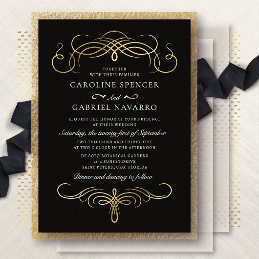 Traditional Old World Calligraphy Wedding 箔招待状