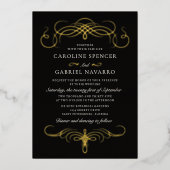 Traditional Old World Calligraphy Wedding 箔招待状 (正面)