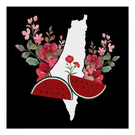 Traditional Palestine elements in palestine map ポスター (正面)