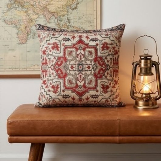 Traditional Persian Anatolian Red Octagonal Floral クッション