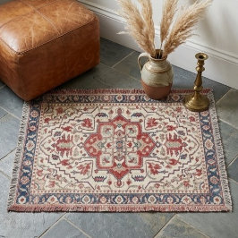 Traditional Persian Anatolian Red Octagonal Floral スローブランケット
