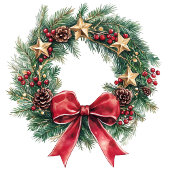 Traditional pine wreath Christmas bag with berries ミディアムペーパーバッグ