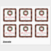 Traditional Pine Wreath Red Green Plaid Stickers スクエアシール (シート)