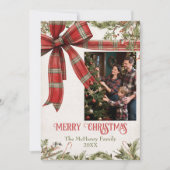 Traditional Plaid Red Bow Christmas 5 Photos シーズンカード (正面)
