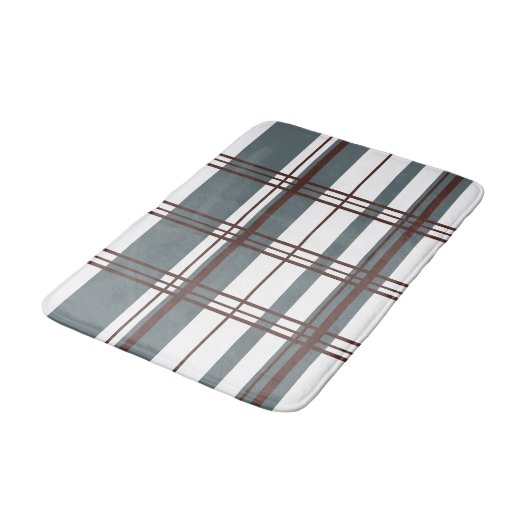 Traditional Plaid Smoke Grey, Deep Burgandy, White バスマット (アングル)