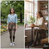 Traditional Plaid Tartan Burgundy Green Dark レギンス