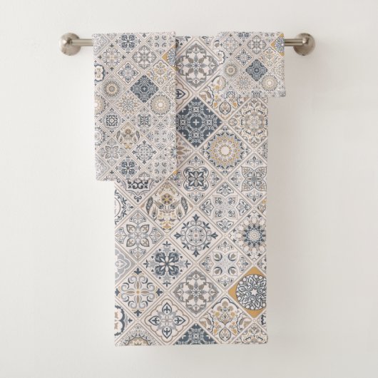Traditional Portuguese and Spanish Boho Tiles  バスタオルセット (インサイチュ)