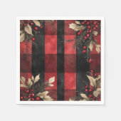 Traditional Red and Black Plaid Christmas Holiday スタンダードカクテルナプキン (正面)